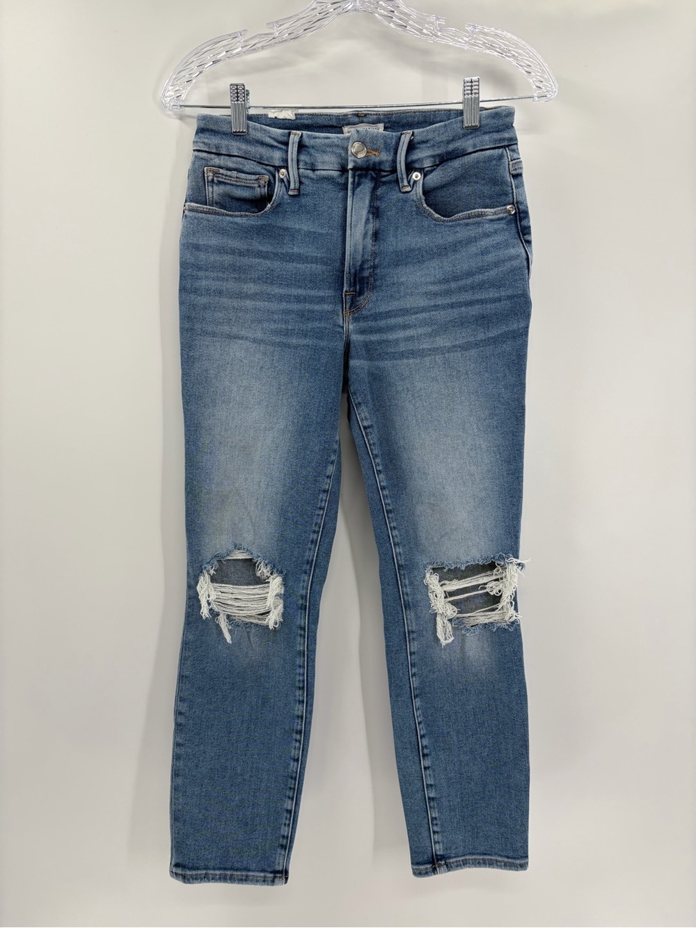 Good American blue Good Legs High Rise Ripped Skinny Crop Jeans Women's 25 NWT
